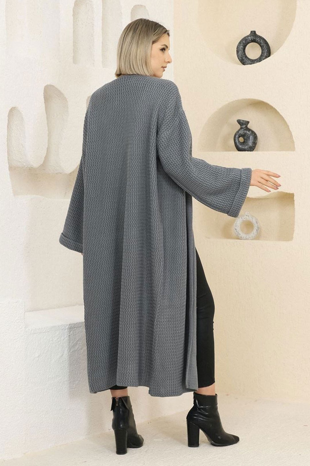 Gray Double Sleeve Long Hijab Cardigan BCES-253000 - New Westminster
