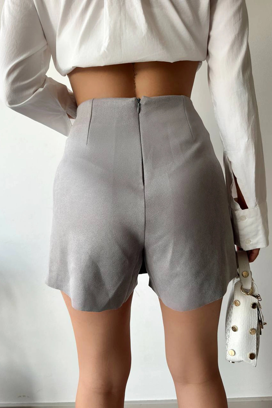 Gray Suede Skirt with Zipper Detail BC231014 - East Point
