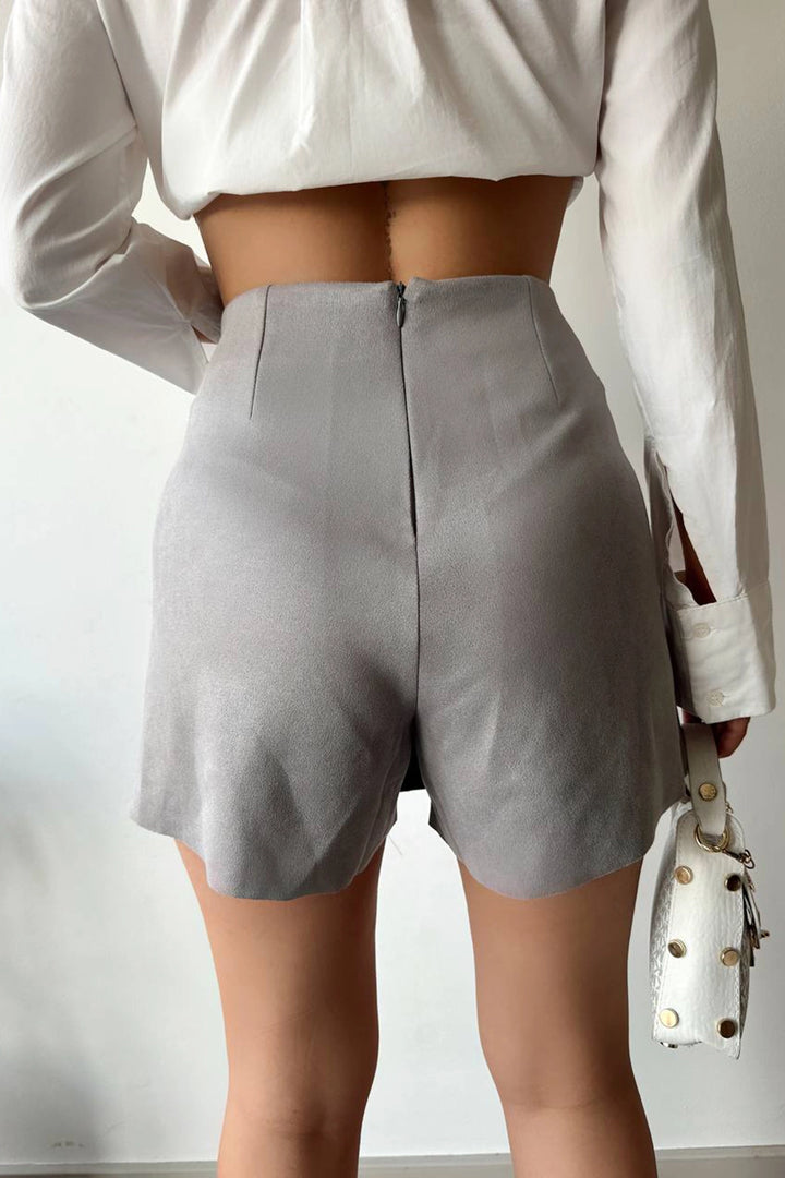 Gray Suede Skirt with Zipper Detail BC231014 - East Point