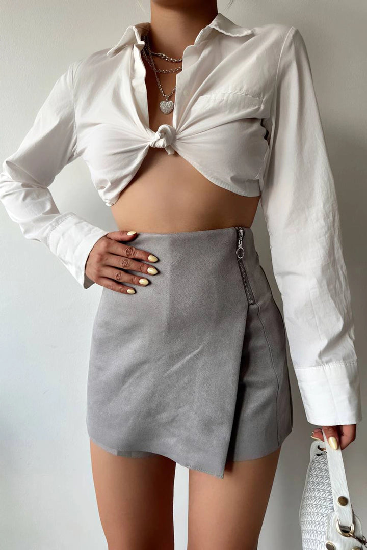 Gray Suede Skirt with Zipper Detail BC231014 - East Point