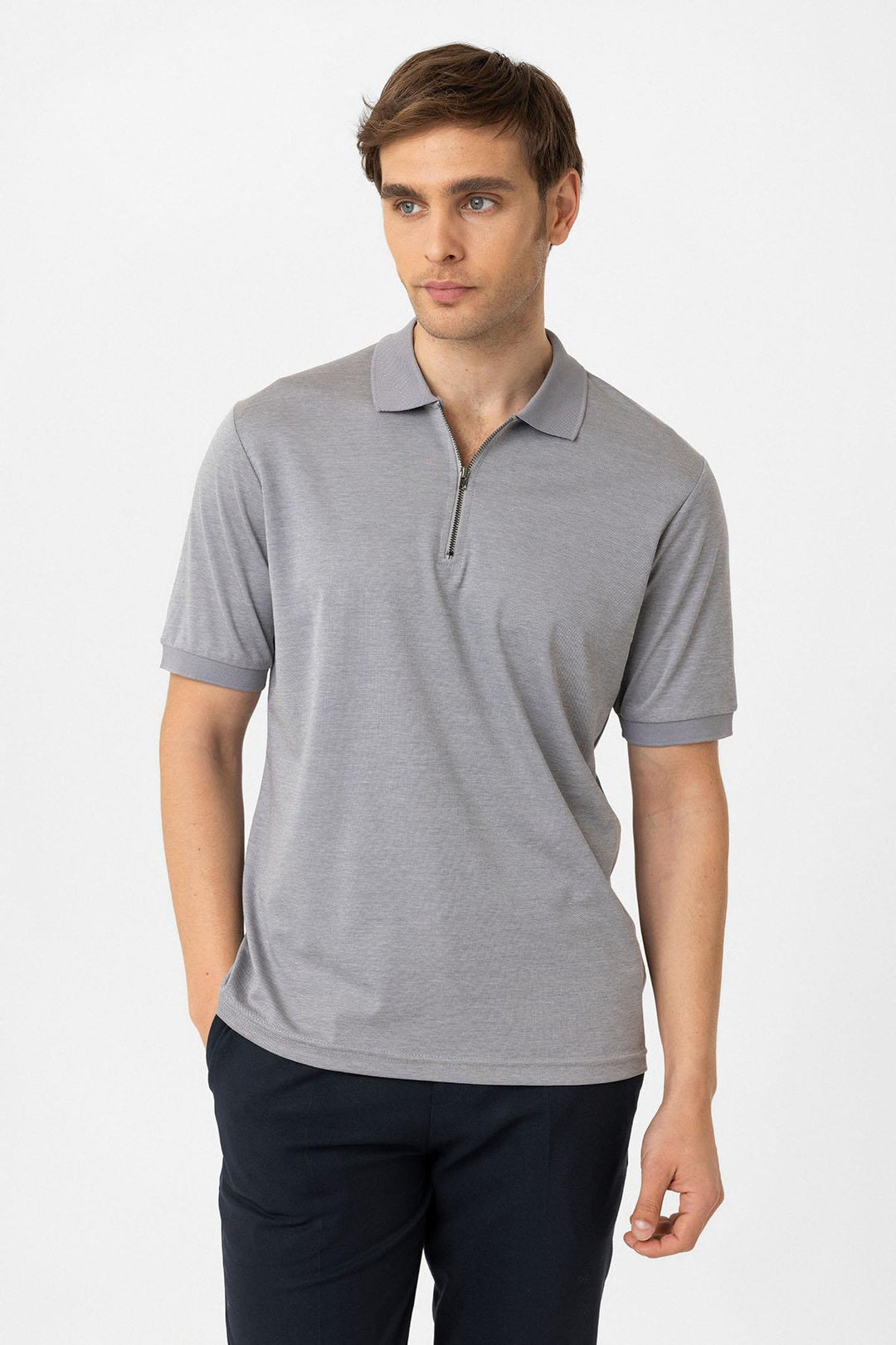 ANT Antioch Gray Zippered Regular Fit Men's T-Shirt - Pordenone