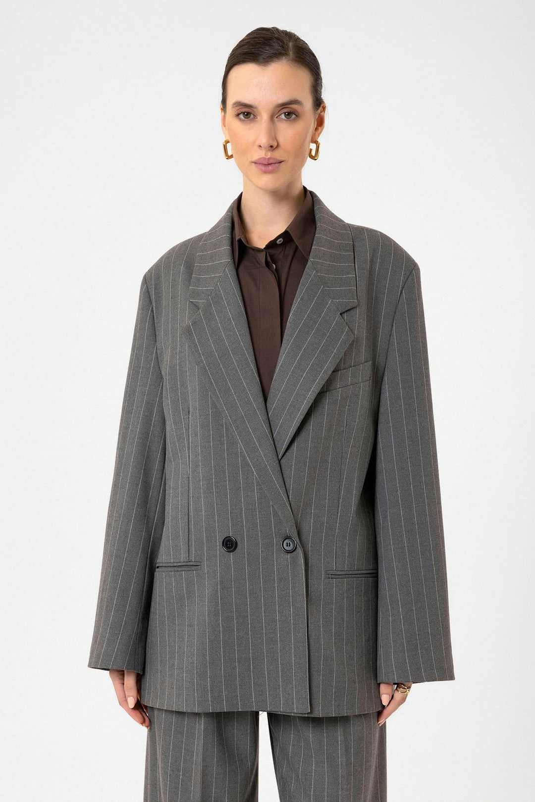 ANT Antioch Gray Striped Oversize Blazer Jacket - Arlington