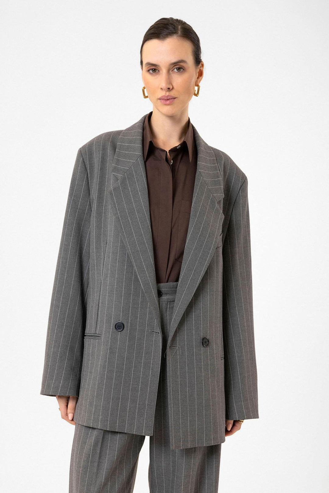 ANT Antioch Gray Striped Oversize Blazer Jacket - Arlington
