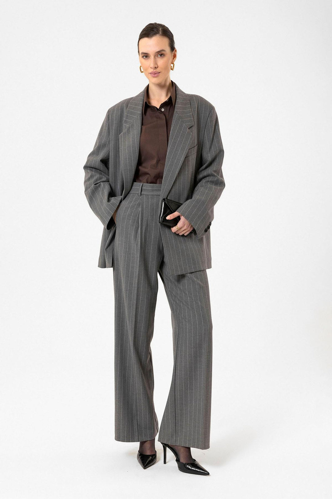 ANT Antioch Gray Striped Oversize Blazer Jacket - Arlington