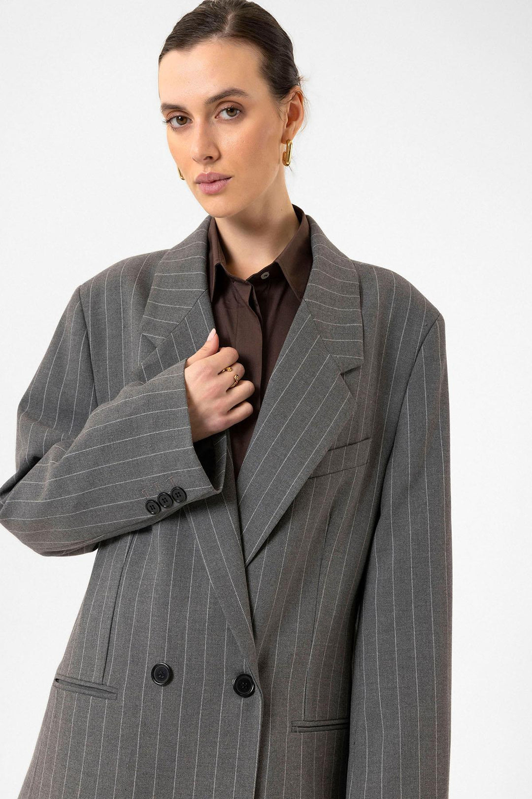 ANT Antioch Gray Striped Oversize Blazer Jacket - Arlington