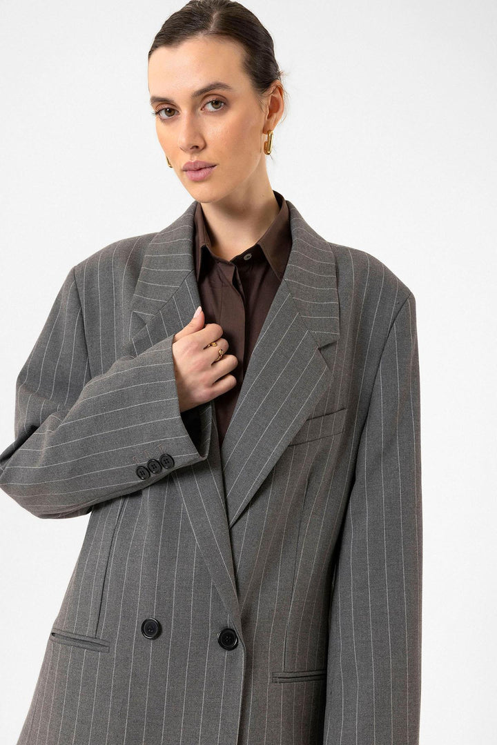 ANT Antioch Gray Striped Oversize Blazer Jacket - Arlington