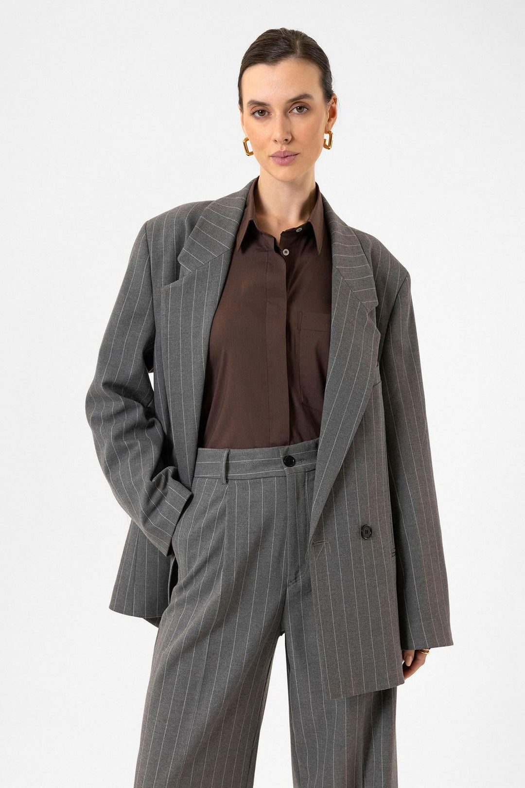 ANT Antioch Gray Striped Oversize Blazer Jacket - Arlington