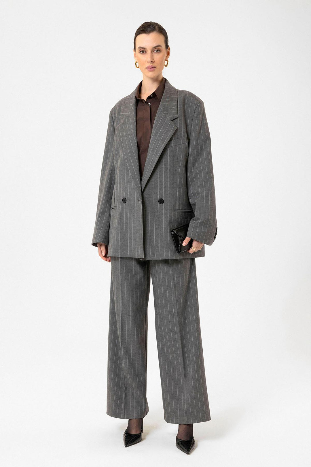 ANT Antioch Gray Striped Oversize Blazer Jacket - Arlington