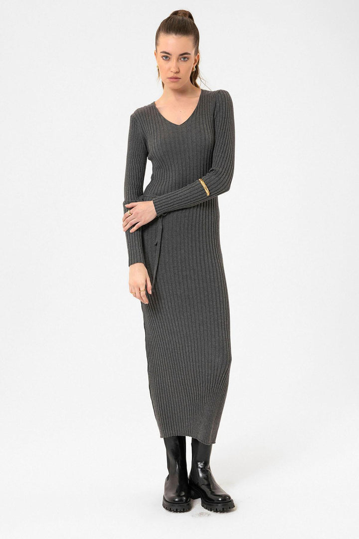 ANT Antioch Gray Women's Ribbed Midi Knit Dress - Channelview