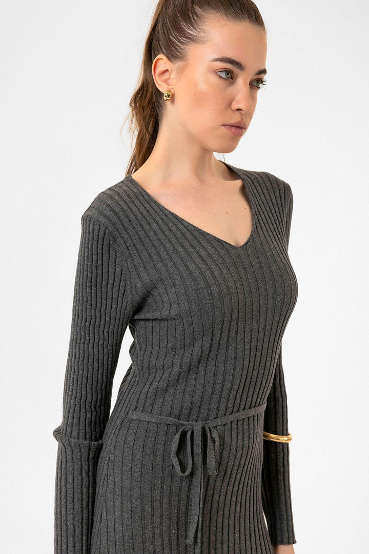 ANT Antioch Gray Women's Ribbed Midi Knit Dress - Channelview