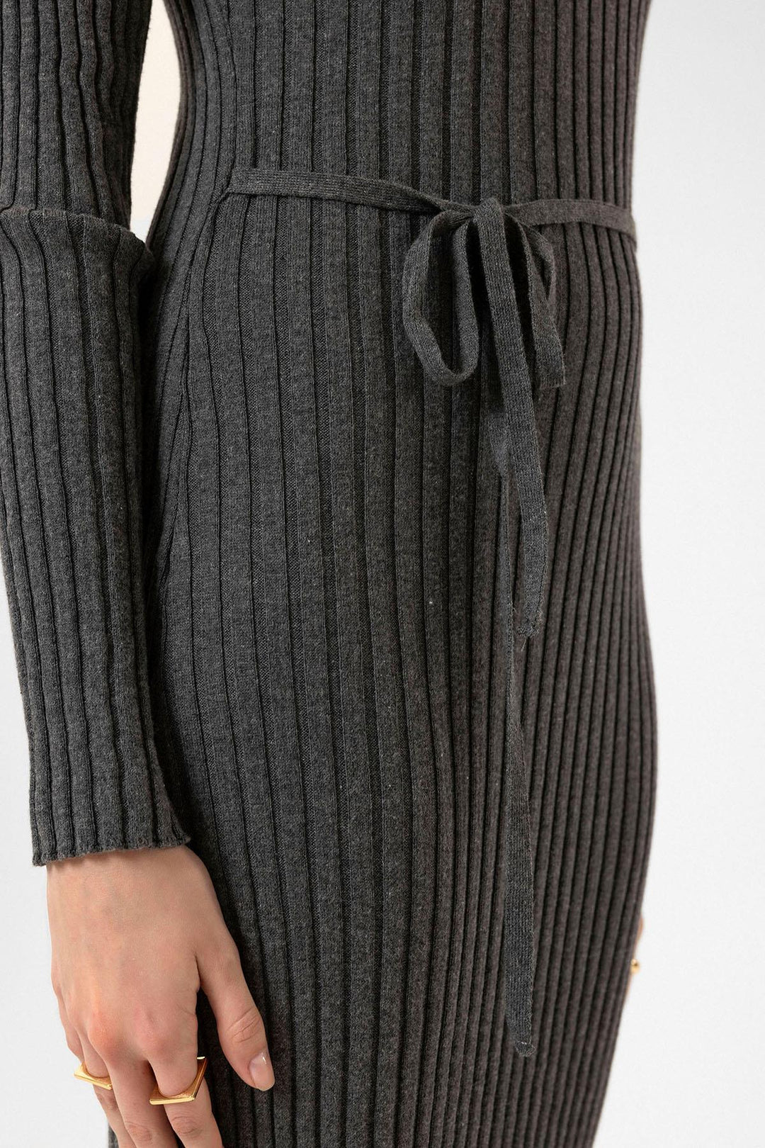 ANT Antioch Gray Women's Ribbed Midi Knit Dress - Channelview