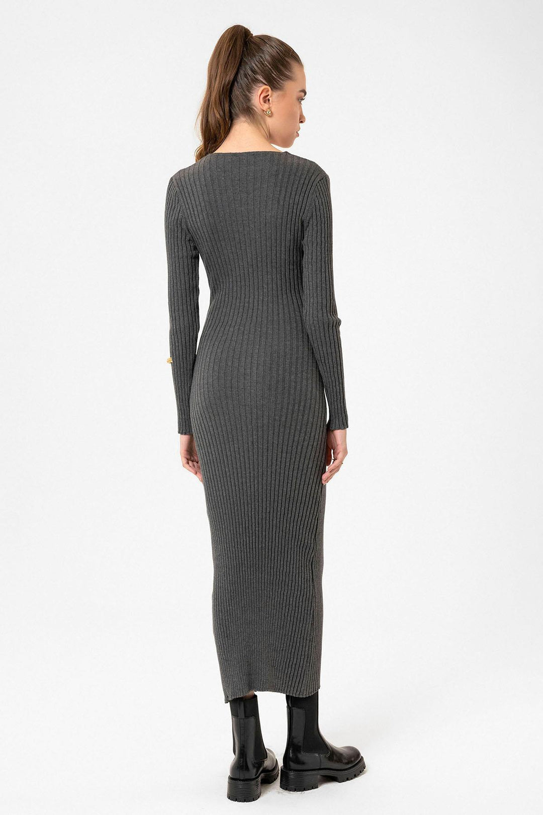 ANT Antioch Gray Women's Ribbed Midi Knit Dress - Channelview