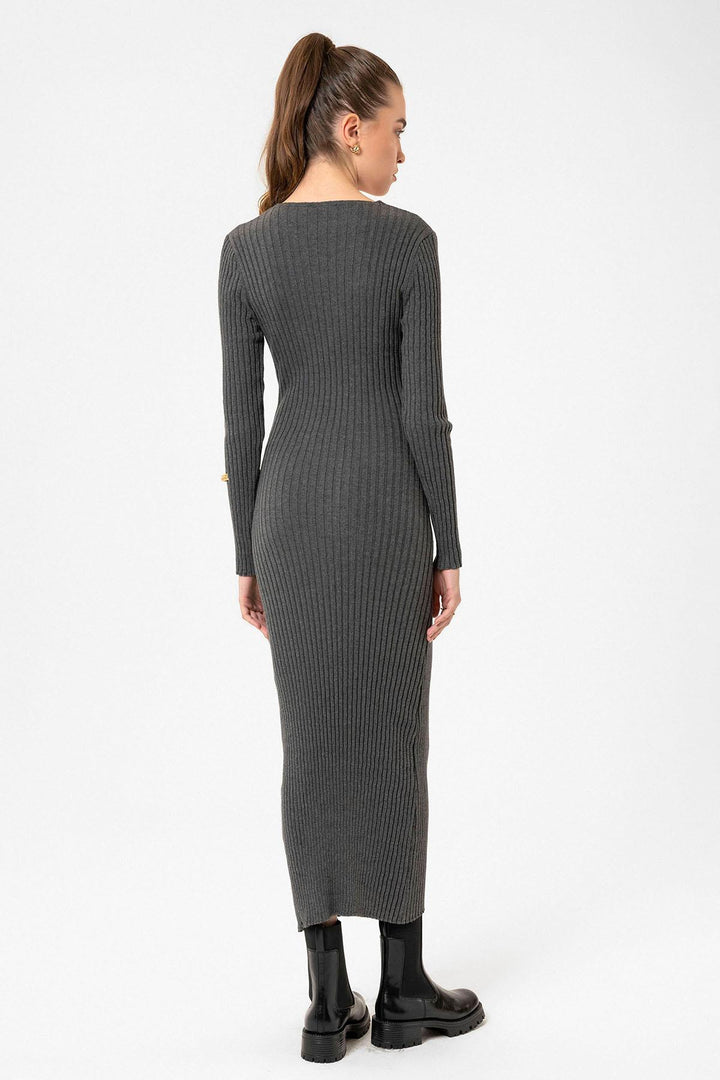 ANT Antioch Gray Women's Ribbed Midi Knit Dress - Channelview