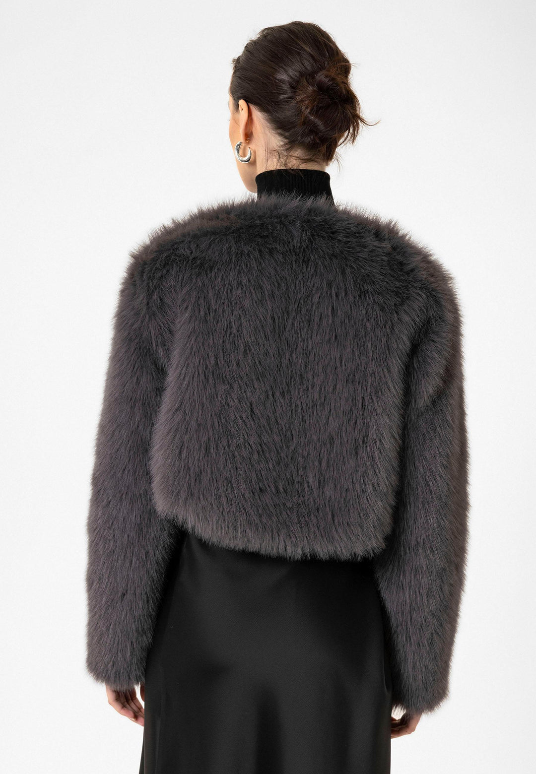 ANT Antioch Gri Kadın Suni Kürk Crop Ceket - Santiago Tuxtla