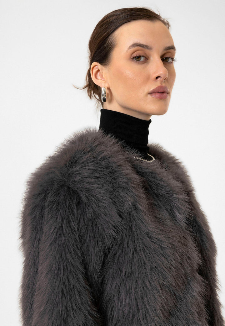 ANT Antioch Gri Kadın Suni Kürk Crop Ceket - Santiago Tuxtla