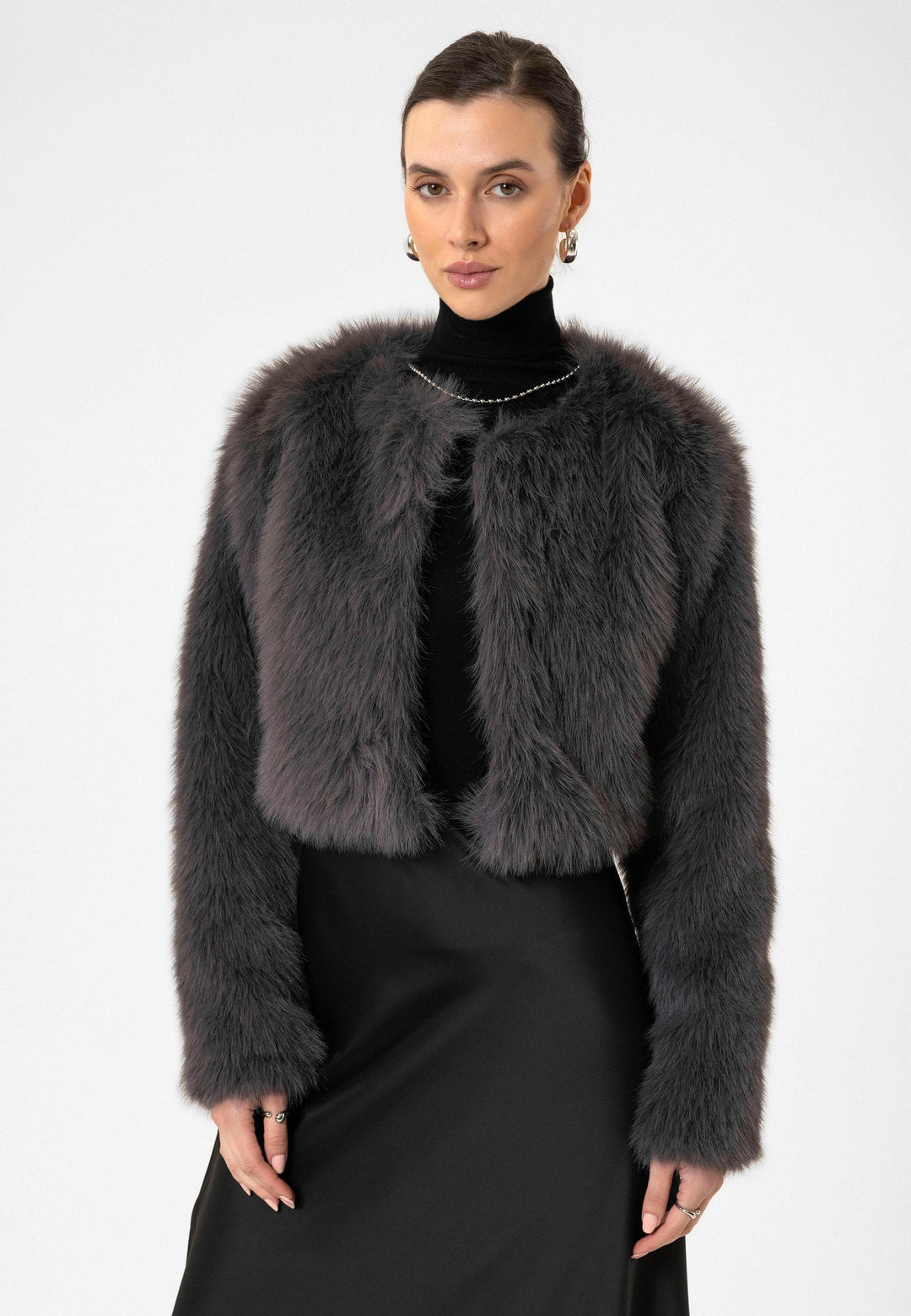 ANT Antioch Gray Women's Faux Fur Crop Jacket - Soest