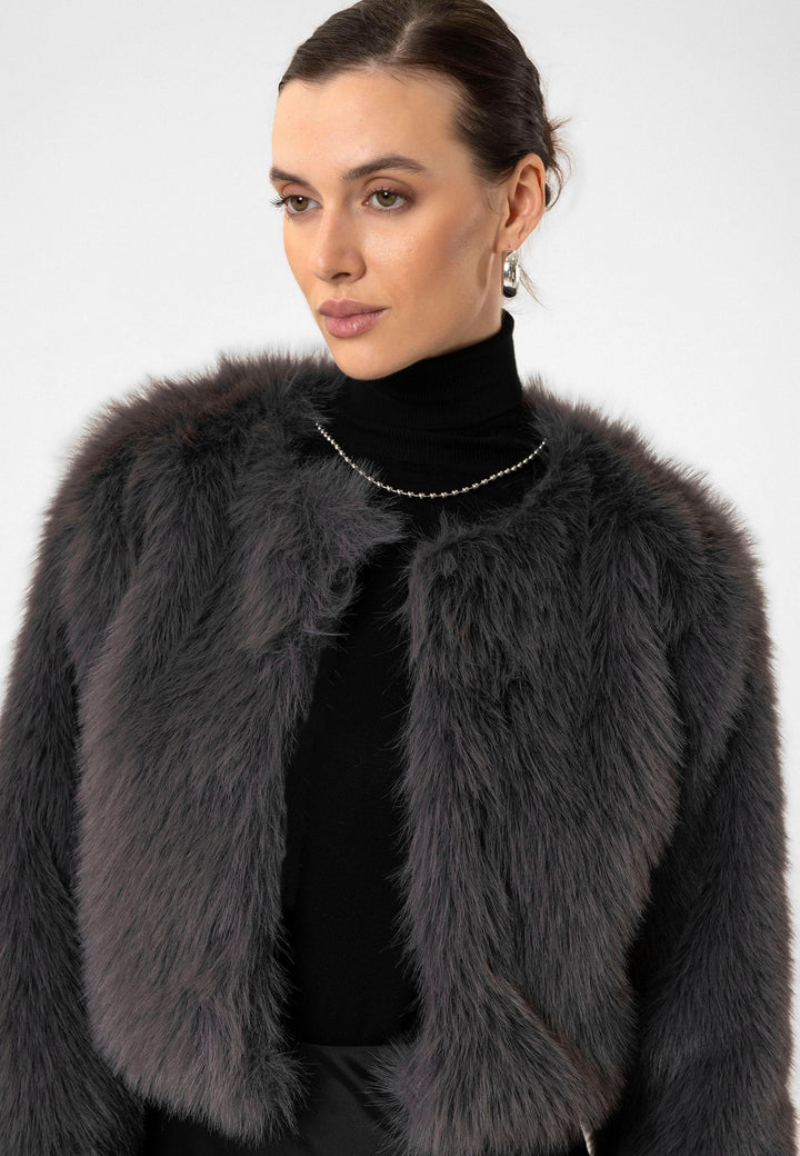 ANT Antioch Gri Kadın Suni Kürk Crop Ceket - Santiago Tuxtla