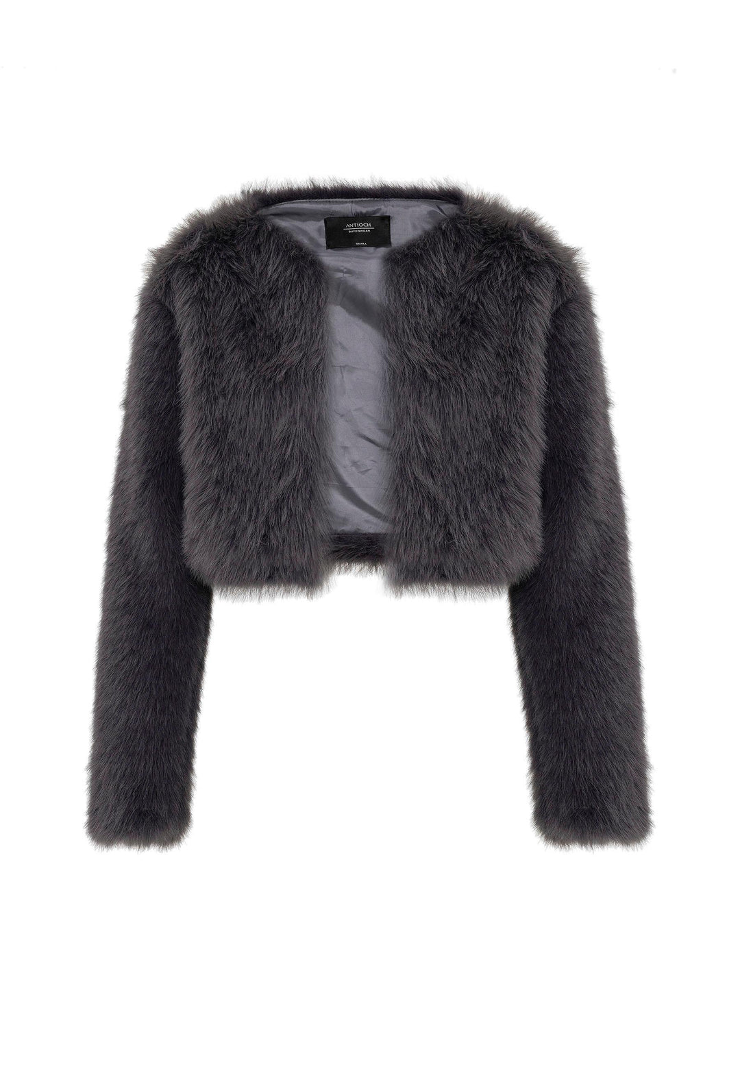 ANT Antioch Gri Kadın Suni Kürk Crop Ceket - Santiago Tuxtla
