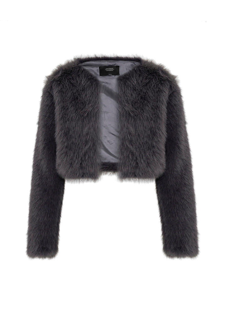 ANT Antioch Gri Kadın Suni Kürk Crop Ceket - Santiago Tuxtla