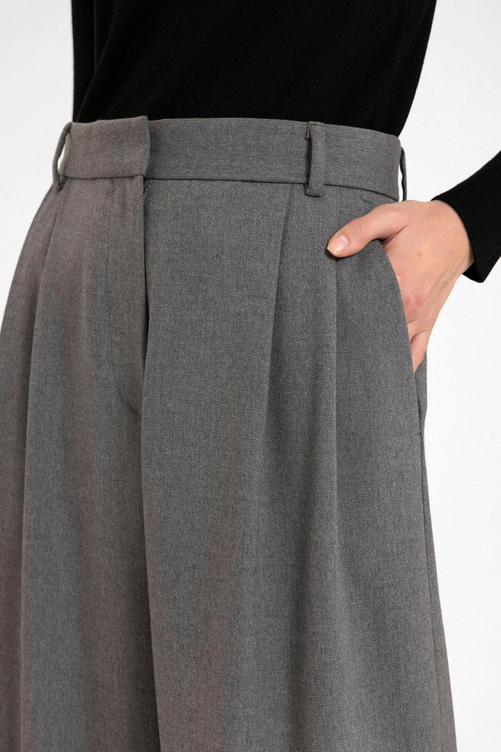 ANT Antioch Gri Kadın Yüksek Bel Pens Detaylı Straight Fit Pantolon - Durango