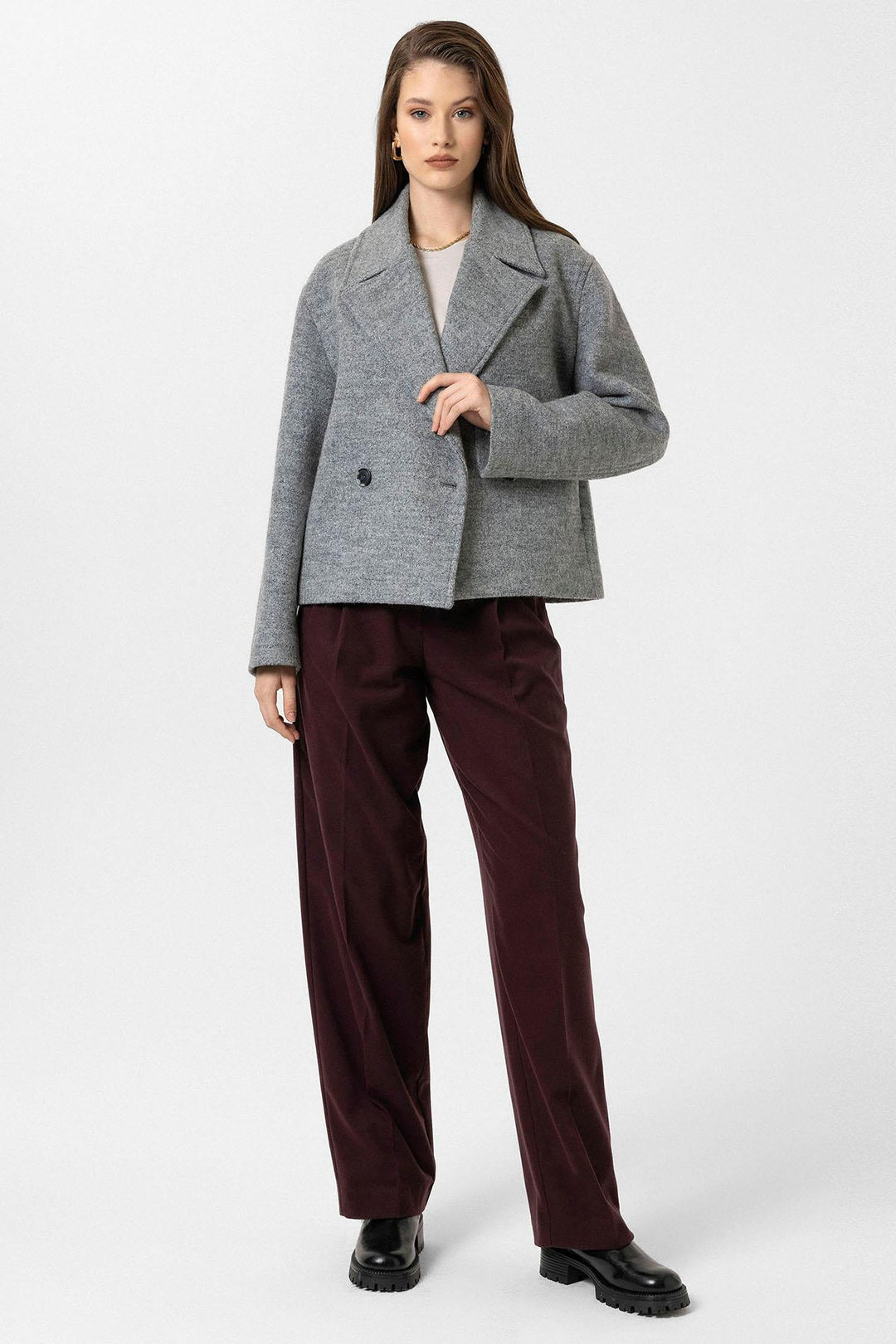 ANT Antioch Gray Women's Wool Blend Double-Breasted Coat - Pirna