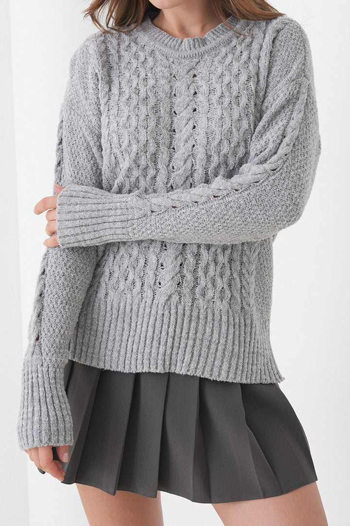 Gray Thick Knitted Patterned Sweater with Bicycle Neck BCHPK-251250 - Cwmbran