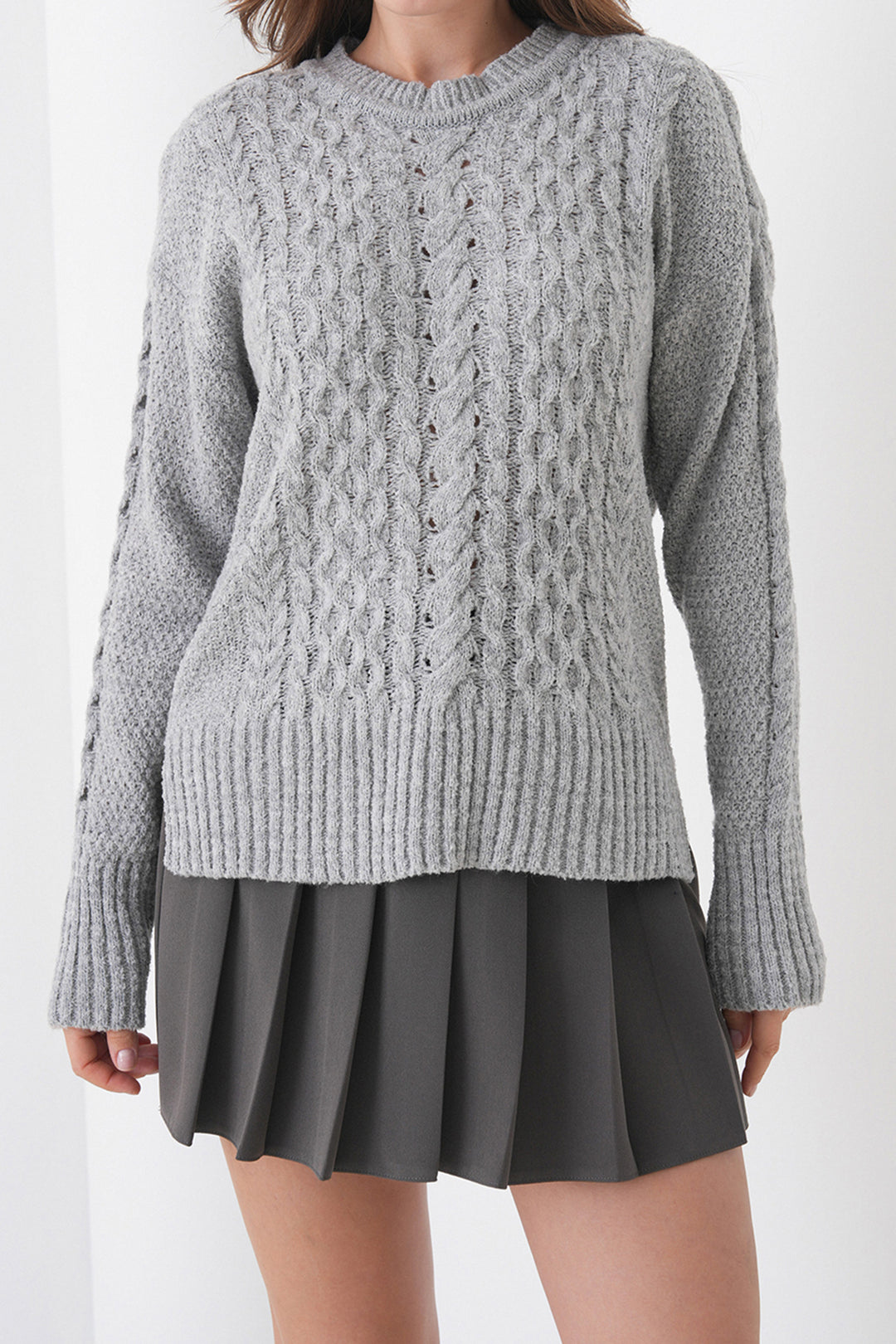Gray Thick Knitted Patterned Sweater with Bicycle Neck BCHPK-251250 - Cwmbran