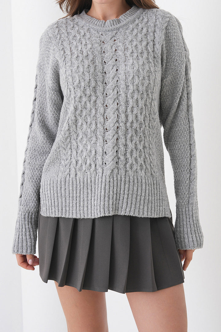 Gray Thick Knitted Patterned Sweater with Bicycle Neck BCHPK-251250 - Cwmbran