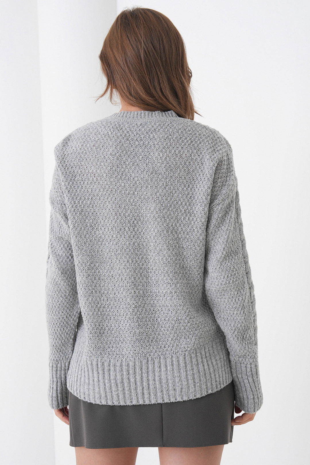 Gray Thick Knitted Patterned Sweater with Bicycle Neck BCHPK-251250 - Cwmbran