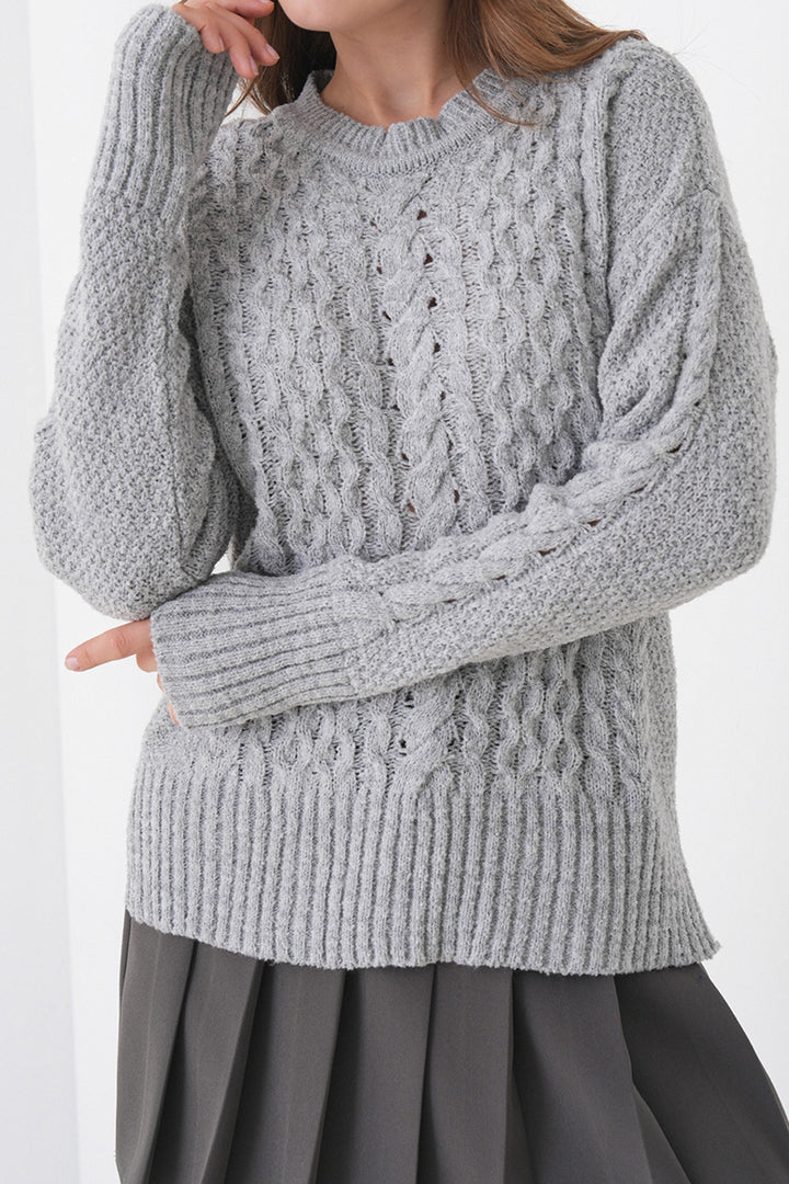 Gray Thick Knitted Patterned Sweater with Bicycle Neck BCHPK-251250 - Cwmbran