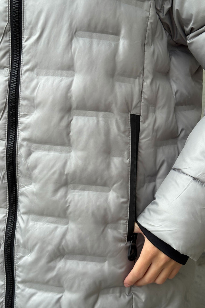 Gray Quilted Zippered Hooded Long Puffer Jacket BCVL-254200 - Berkeley