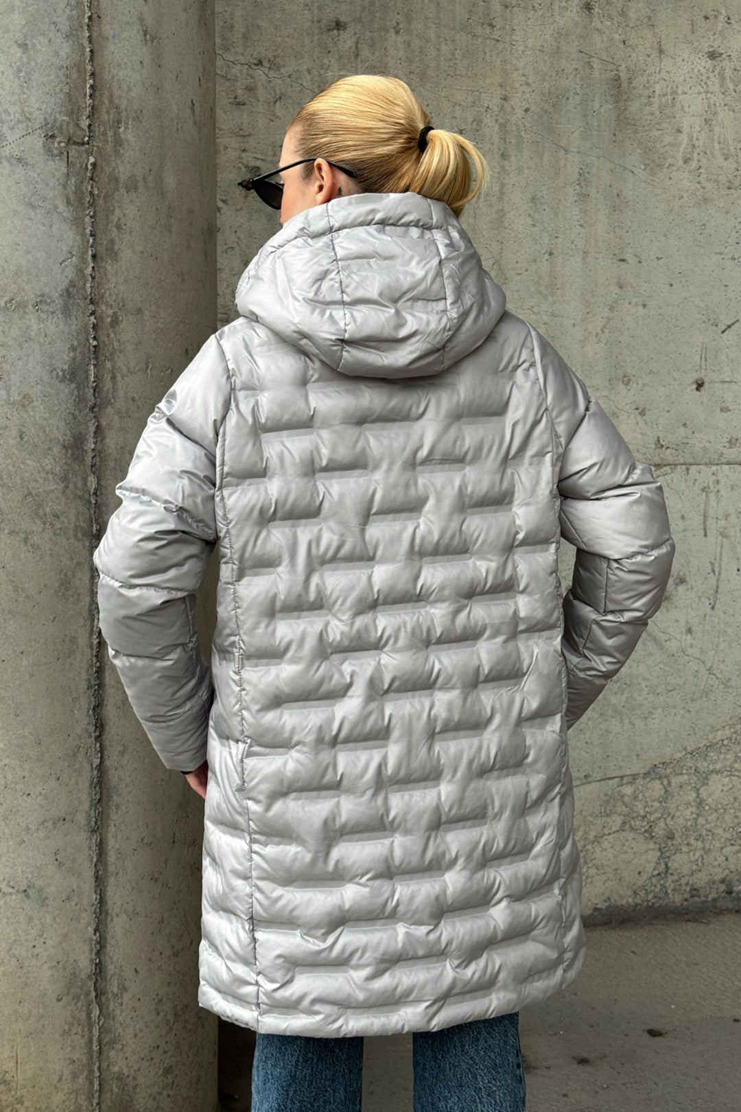 Gray Quilted Zippered Hooded Long Puffer Jacket BCVL-254200 - Berkeley