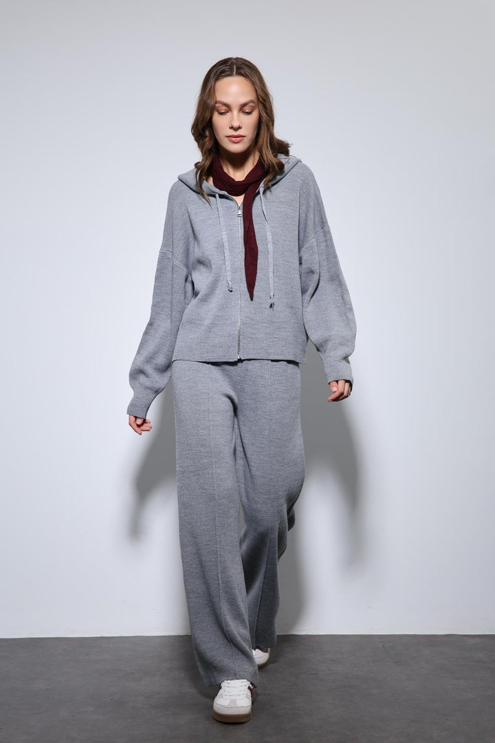 ANT Antioch Gray Hooded Top and Wide Leg Knit Set - El Plan