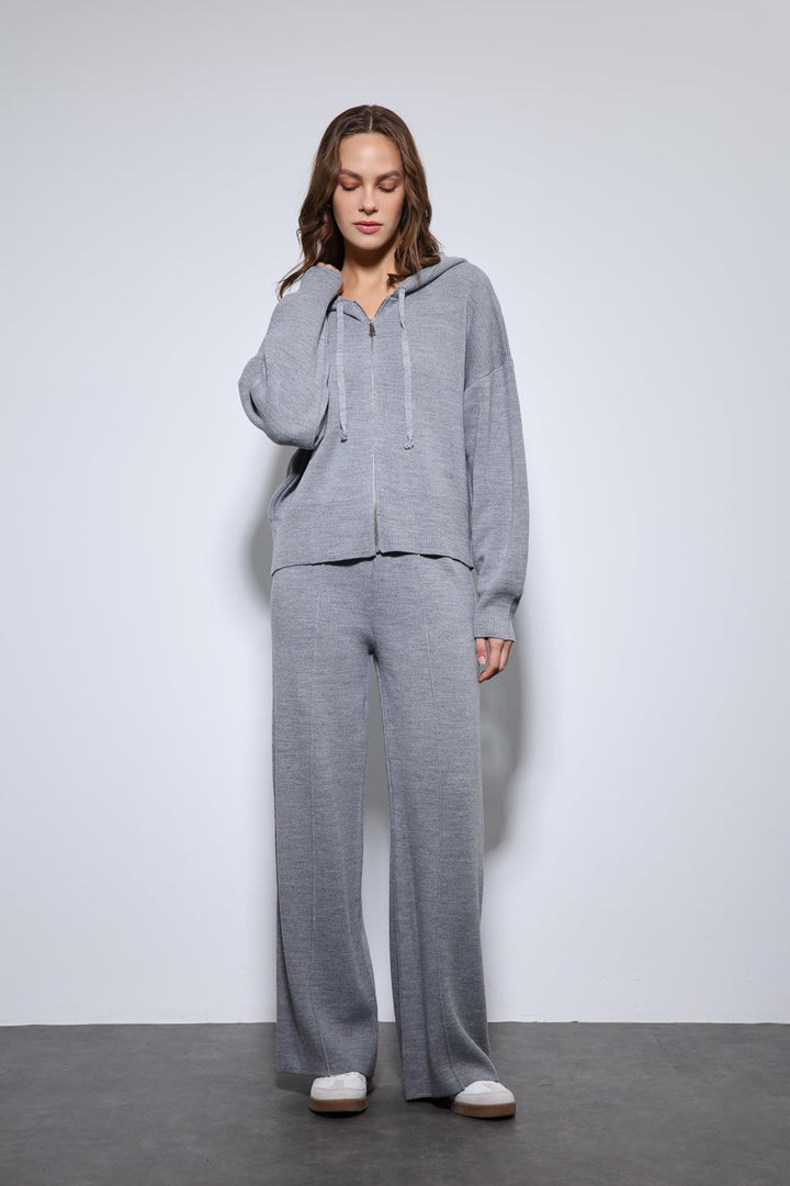 ANT Antioch Gray Hooded Top and Wide Leg Knit Set - El Plan