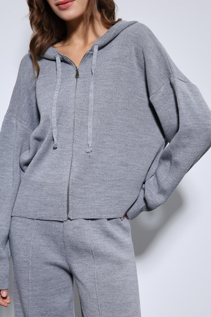 ANT Antioch Gray Hooded Top and Wide Leg Knit Set - El Plan