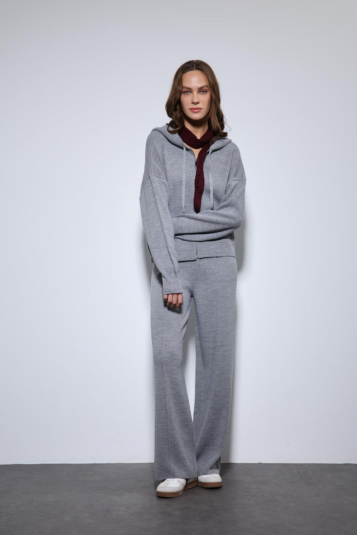ANT Antioch Gray Hooded Top and Wide Leg Knit Set - El Plan