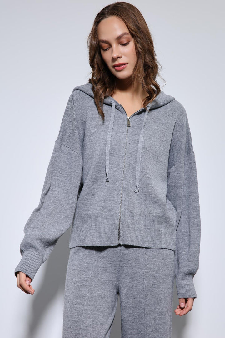 ANT Antioch Gray Hooded Top and Wide Leg Knit Set - El Plan