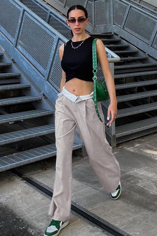 MDX Gray Belt Detailed Wide Leg Pants MG1834 - Fiumicino