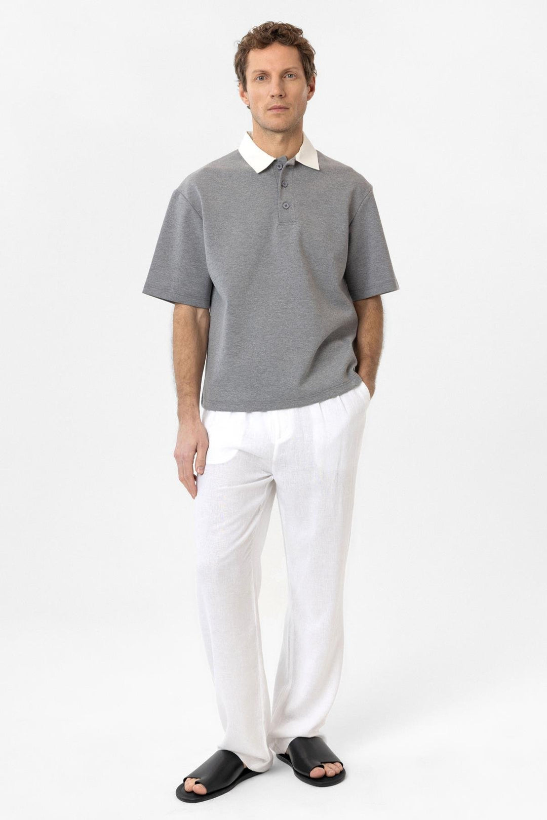 ANT Antioch Gray Contrast Collar Interlock Textured Men's T-Shirt - Odenton