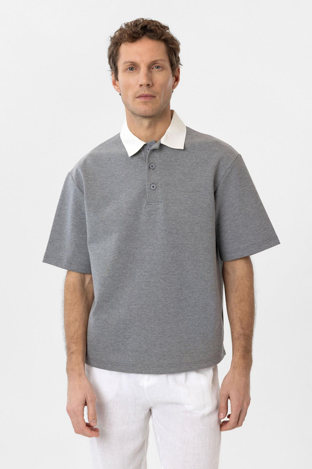 ANT Antioch Gray Contrast Collar Interlock Textured Men's T-Shirt - Odenton