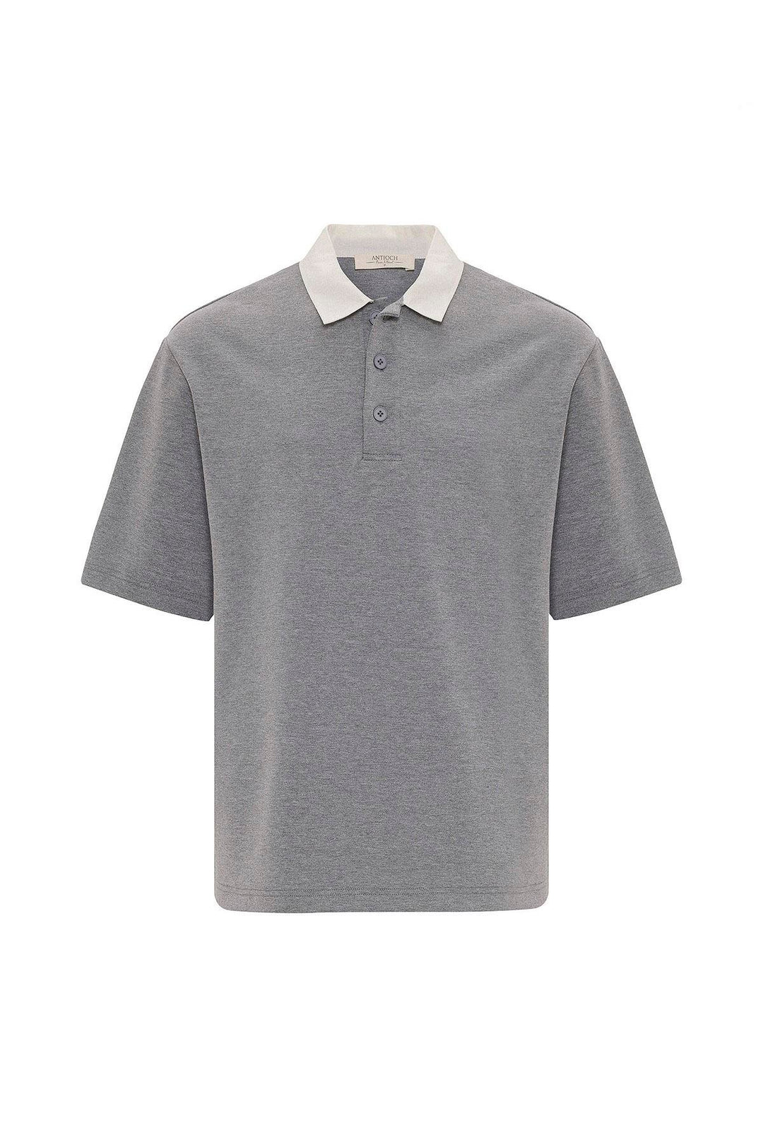ANT Antioch Gray Contrast Collar Interlock Textured Men's T-Shirt - Odenton