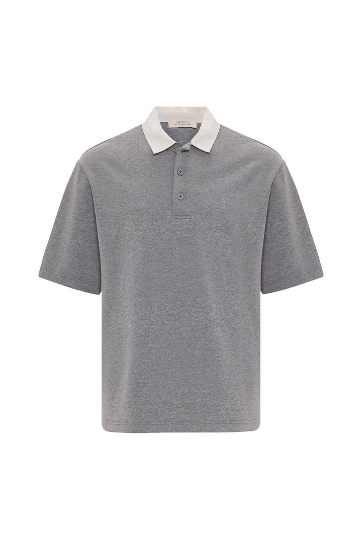 ANT Antioch Gray Contrast Collar Interlock Textured Men's T-Shirt - Odenton