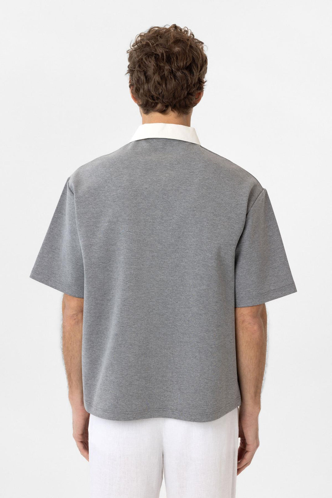 ANT Antioch Gray Contrast Collar Interlock Textured Men's T-Shirt - Odenton