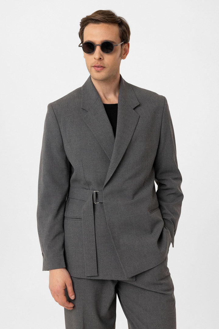 ANT Antioch Gray Belted Relax Fit Men's Blazer Jacket - Wetzlar