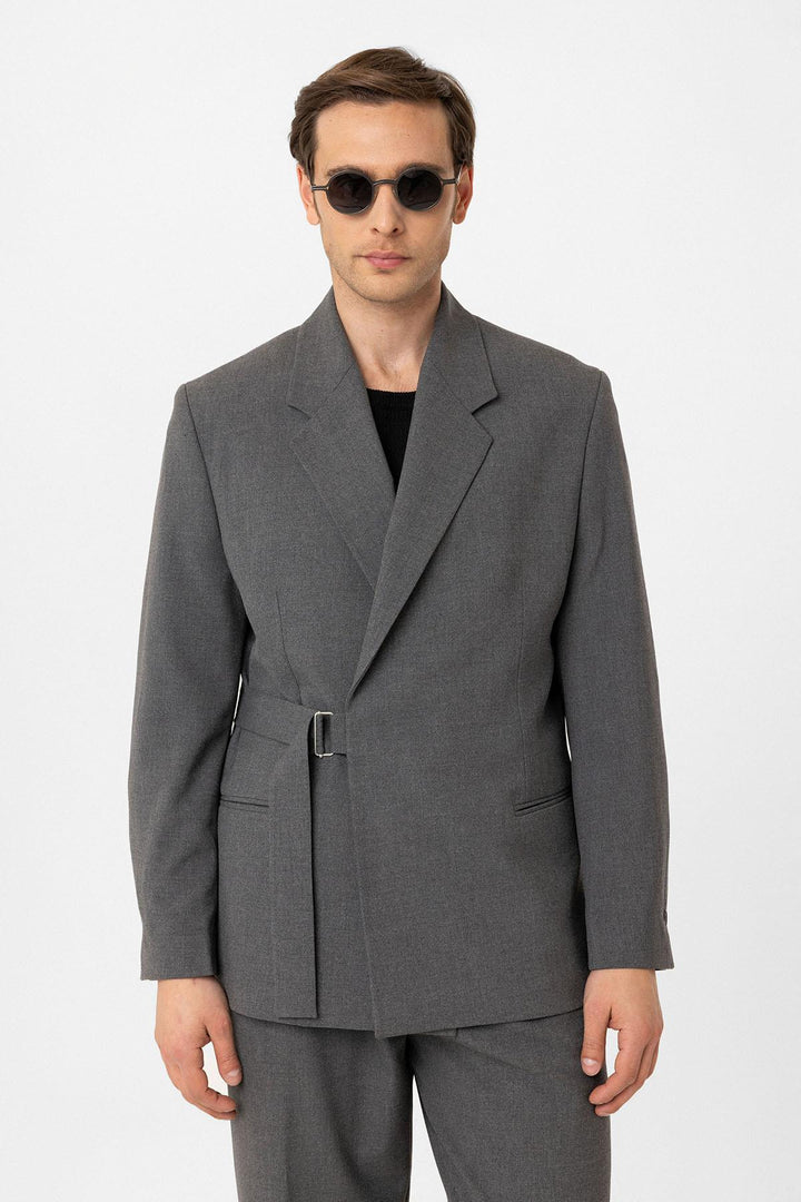 ANT Antioch Gray Belted Relax Fit Men's Blazer Jacket - Wetzlar