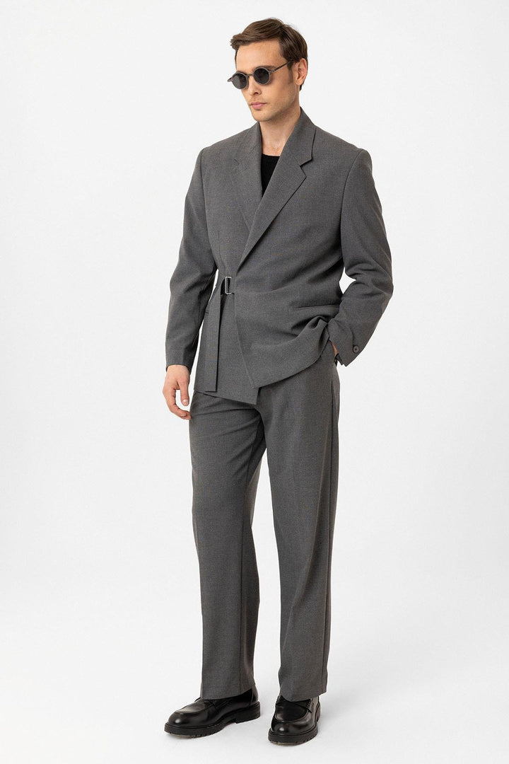 ANT Antioch Gray Belted Relax Fit Men's Blazer Jacket - Wetzlar