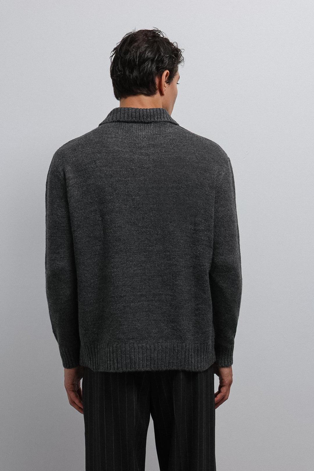 ANT Antioch Gray Melange Buttoned Collar Men's Sweater - Capannori