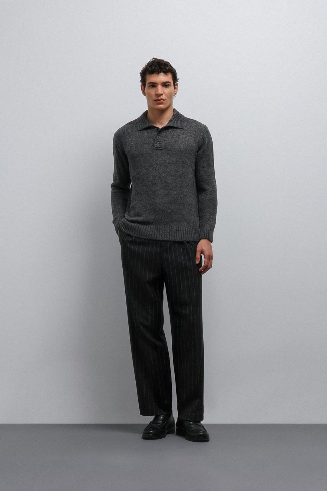 ANT Antioch Gray Melange Buttoned Collar Men's Sweater - Capannori