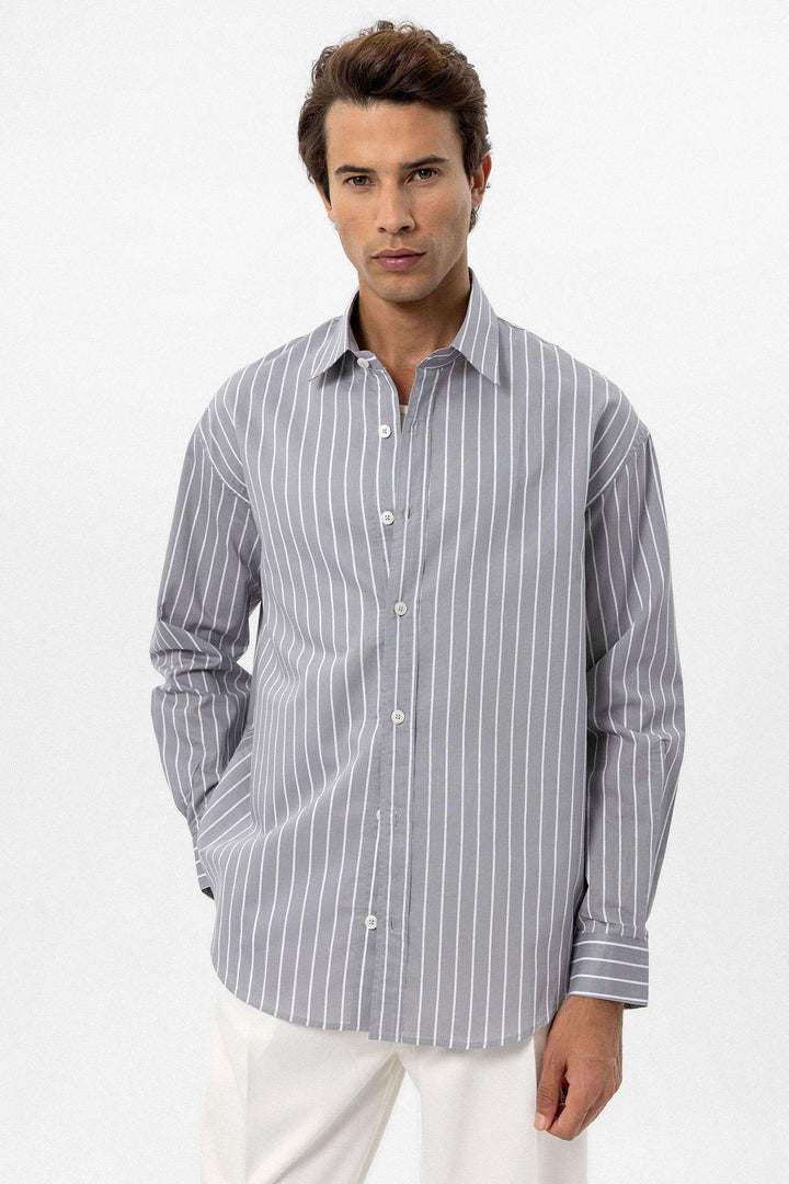 ANT Antioch Gray Oversized Striped Men's Shirt - Ternopil