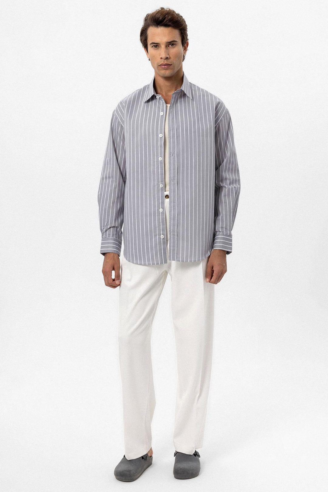 ANT Antioch Gray Oversized Striped Men's Shirt - Ternopil